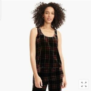 J Crew Tartan Plaid Velvet Tank Top Black Red Christmas New Years Size